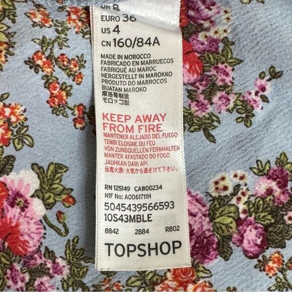 Topshop Baby Blue Floral Garden Party Wrap Dress Size 4 - Picture 6 of 8